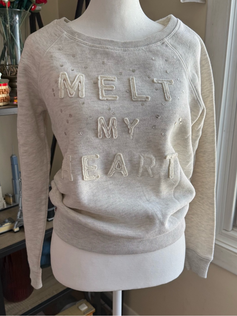 American Eagle Outfitters "Melt My Heart" Crewneck Sweater - Cream
